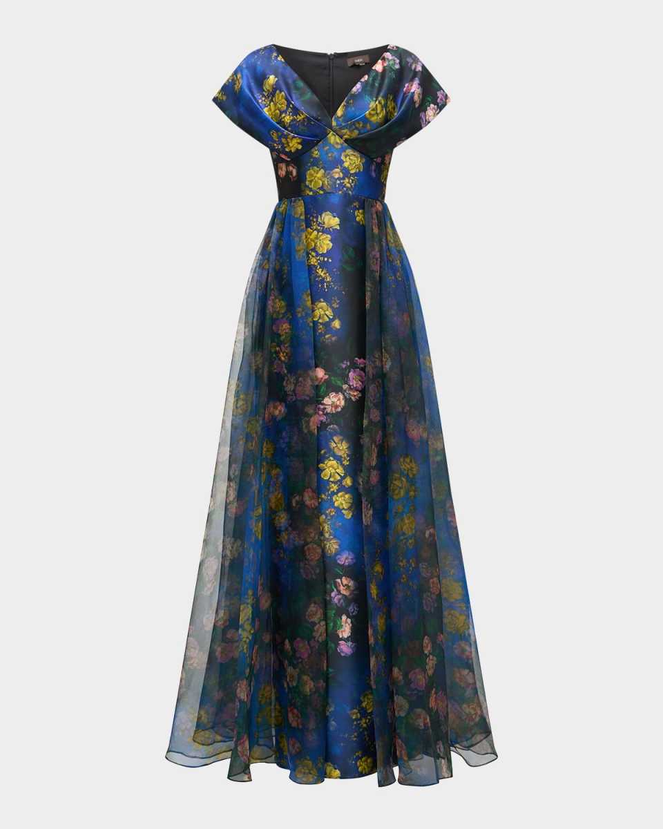 Nadia Floral-Print Empire Gown